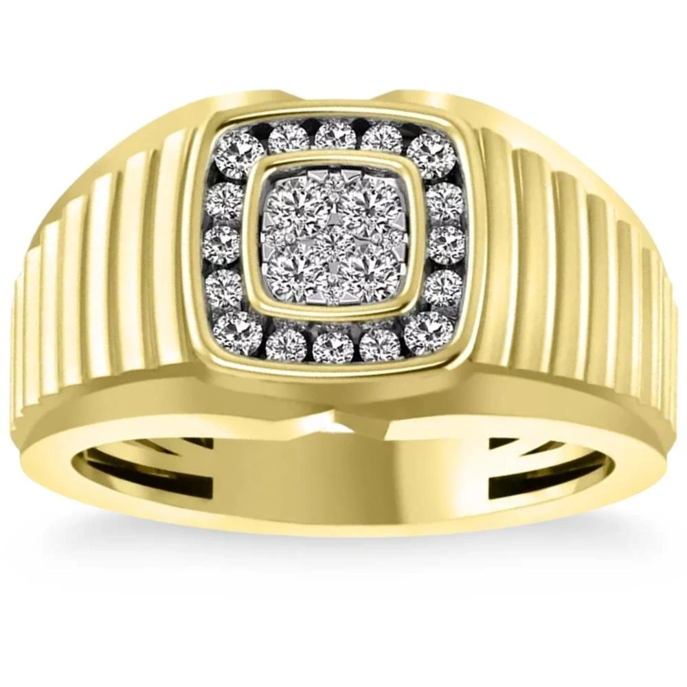 1/2 Ct Mens Diamond Ring Wide Polished Anniversary Band 10k Yellow Gold (G-H, I1)