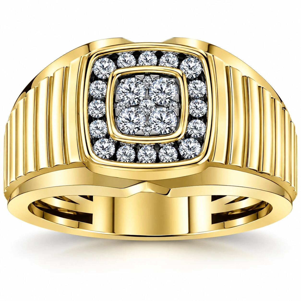 1/2 Ct Mens Diamond Ring Wide Polished Anniversary Band 10k Yellow Gold (G-H, I1)