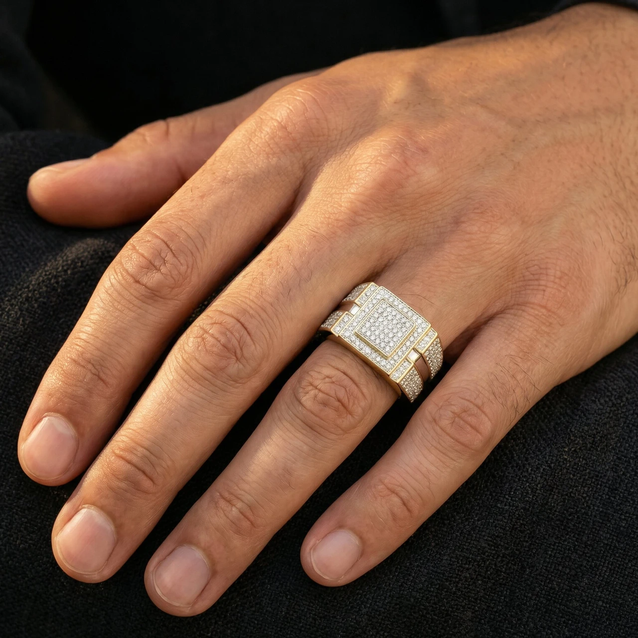 1/2 Ct Mens Diamond Ring Wide Polished Anniversary Band 10k Yellow Gold (G-H, I1)