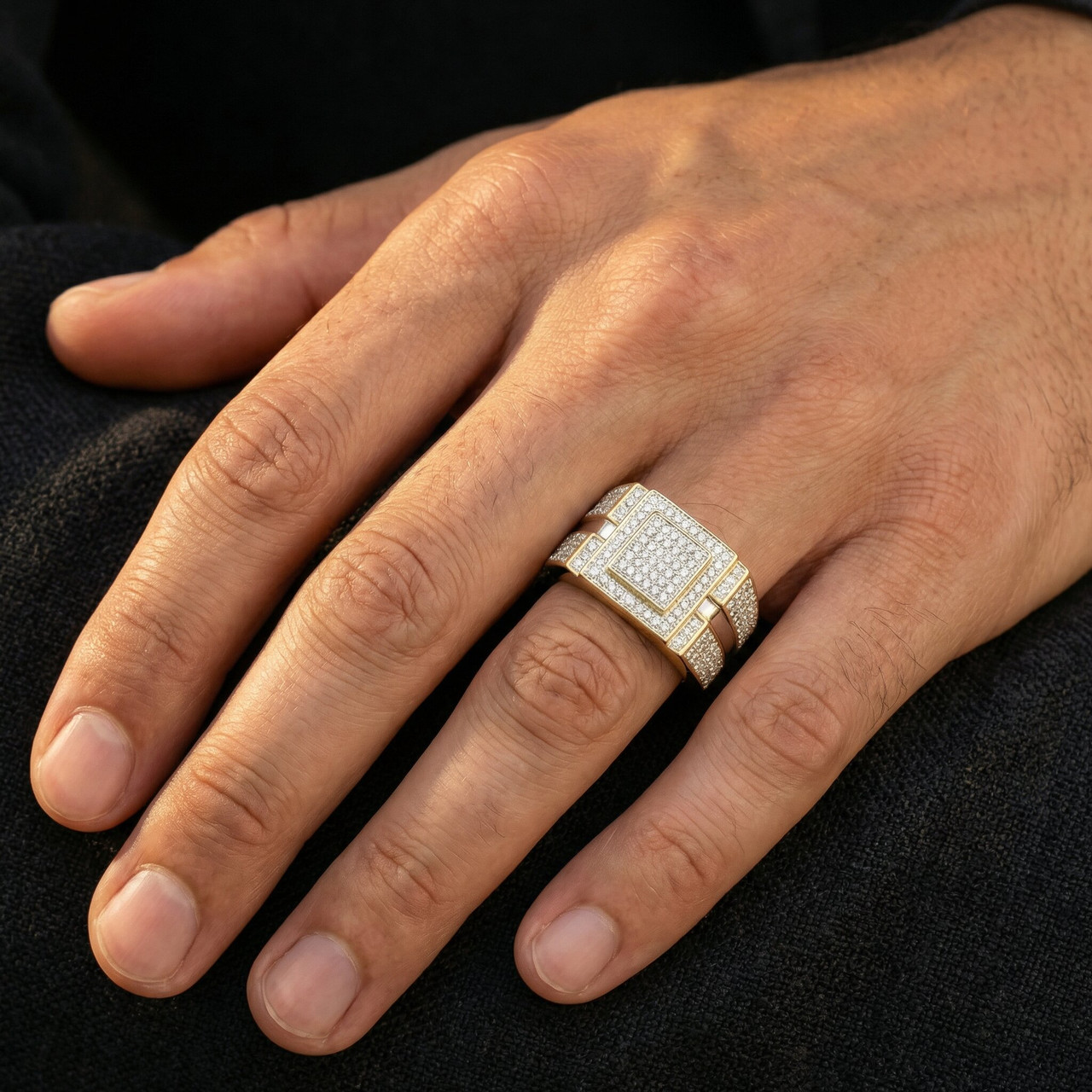 1/2 Ct Mens Diamond Ring Wide Polished Anniversary Band 10k Yellow Gold (G-H, I1)