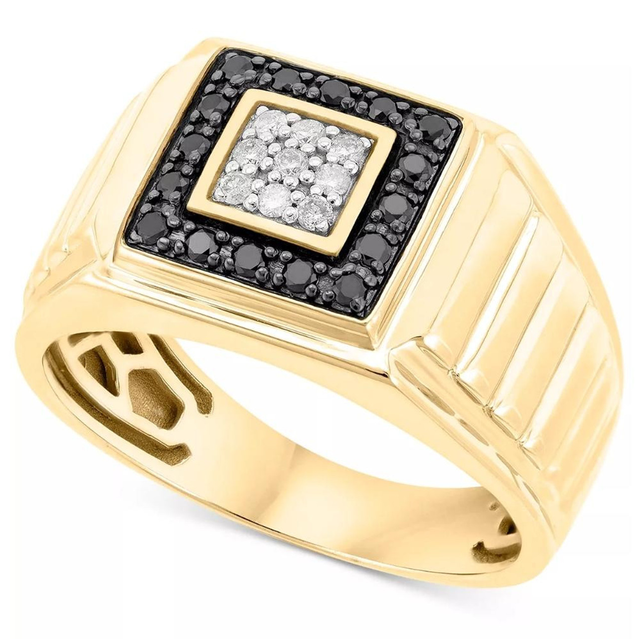 1/3Ct Black Diamond Men's Anniversary Wedding Ring Polished Band Yellow Gold (Black, I1)
