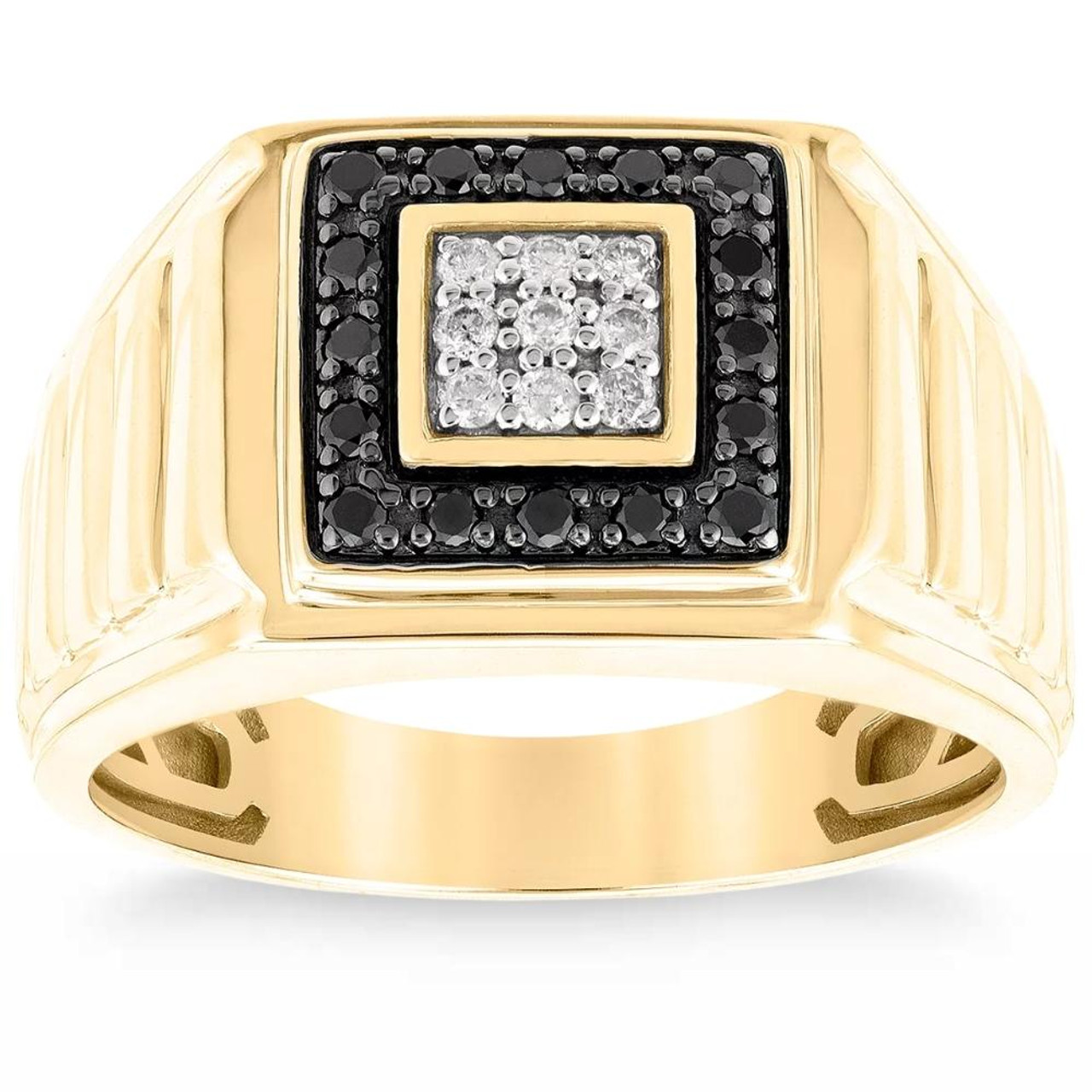 1/3Ct Black Diamond Men's Anniversary Wedding Ring Polished Band Yellow Gold (Black, I1)