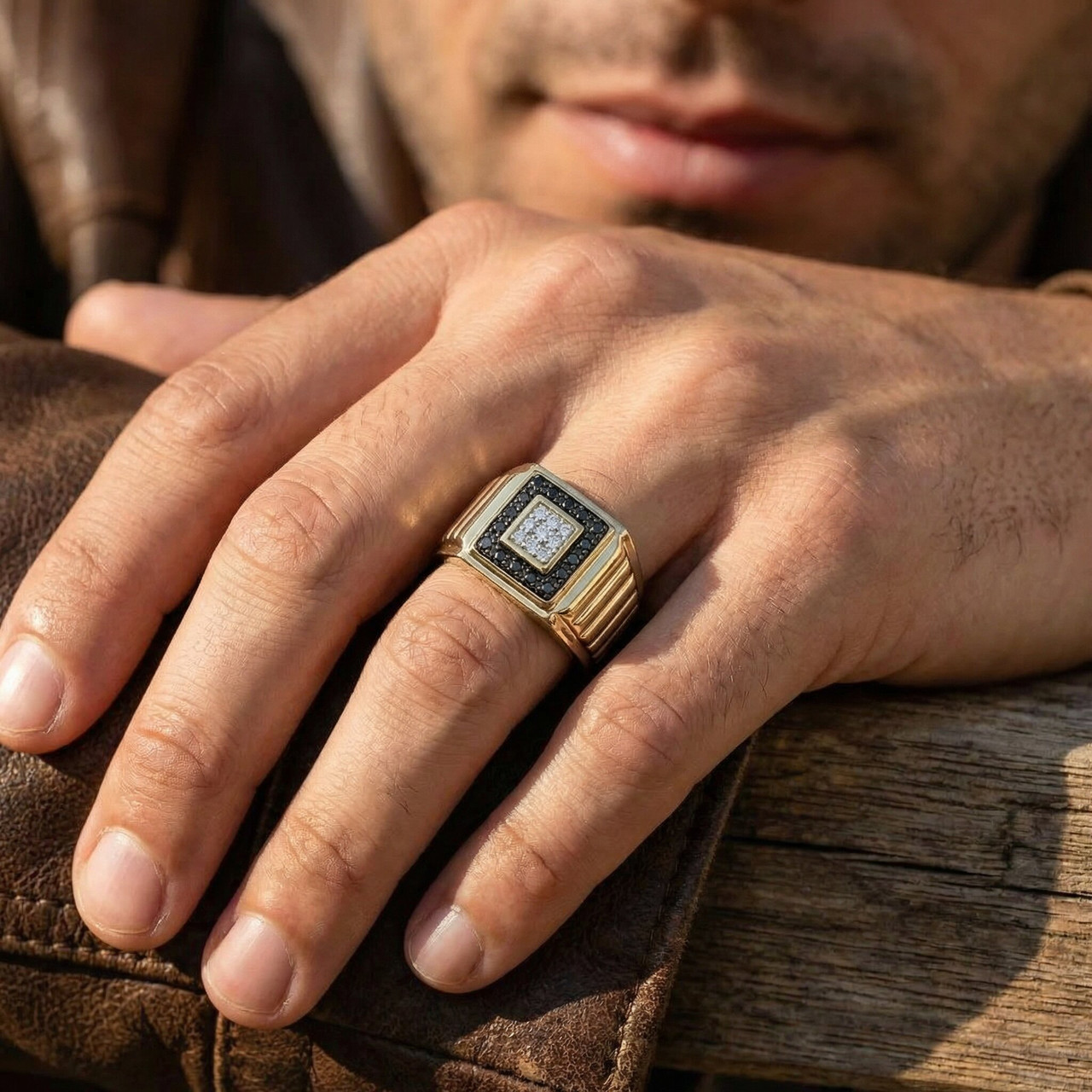 1/3Ct Black Diamond Men's Anniversary Wedding Ring Polished Band Yellow Gold (Black, I1)