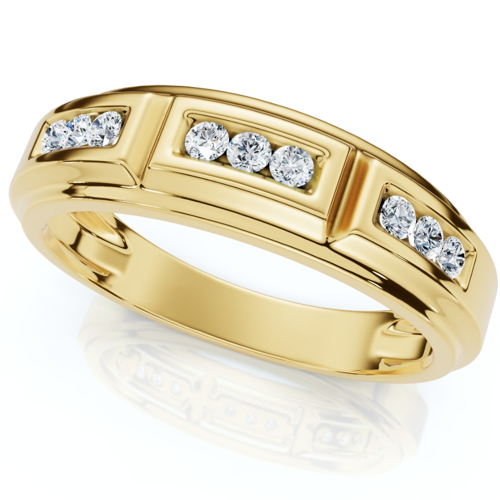 1/4Ct TW Round Diamond Men's Nine Stone Wedding Ring High Polished Band 10k Gold (G-H, I1)