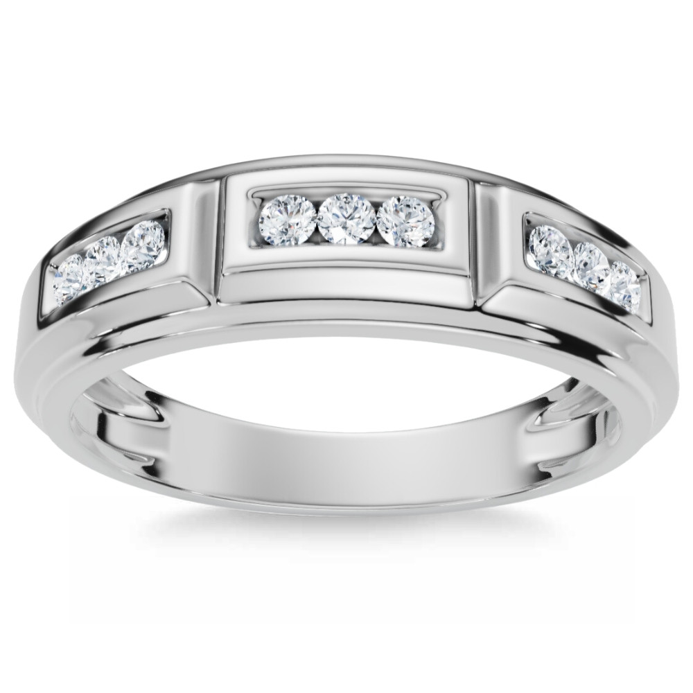 1/4Ct TW Round Diamond Men's Nine Stone Wedding Ring High Polished Band 10k Gold (G-H, I1)
