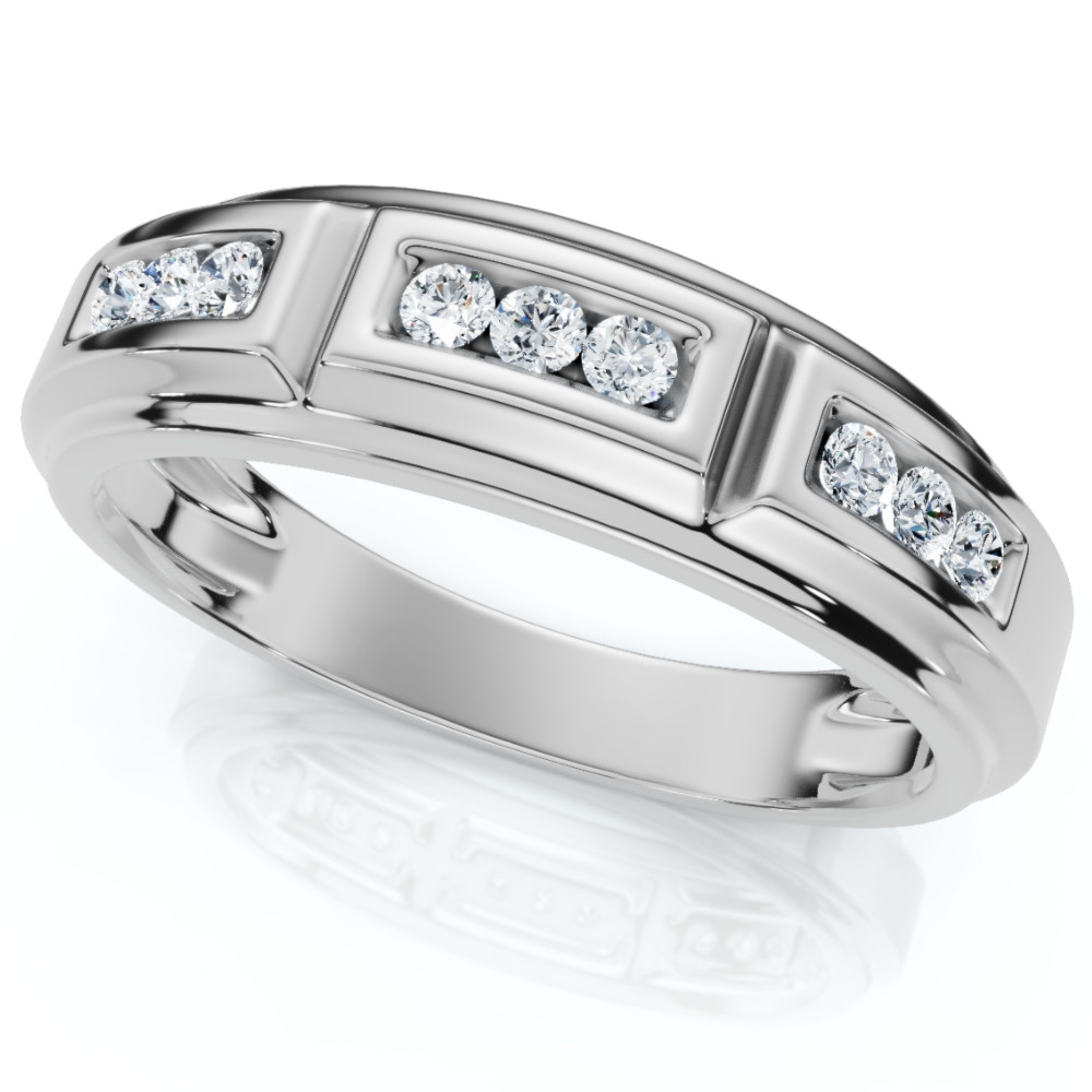 1/4Ct TW Round Diamond Men's Nine Stone Wedding Ring High Polished Band 10k Gold (G-H, I1)