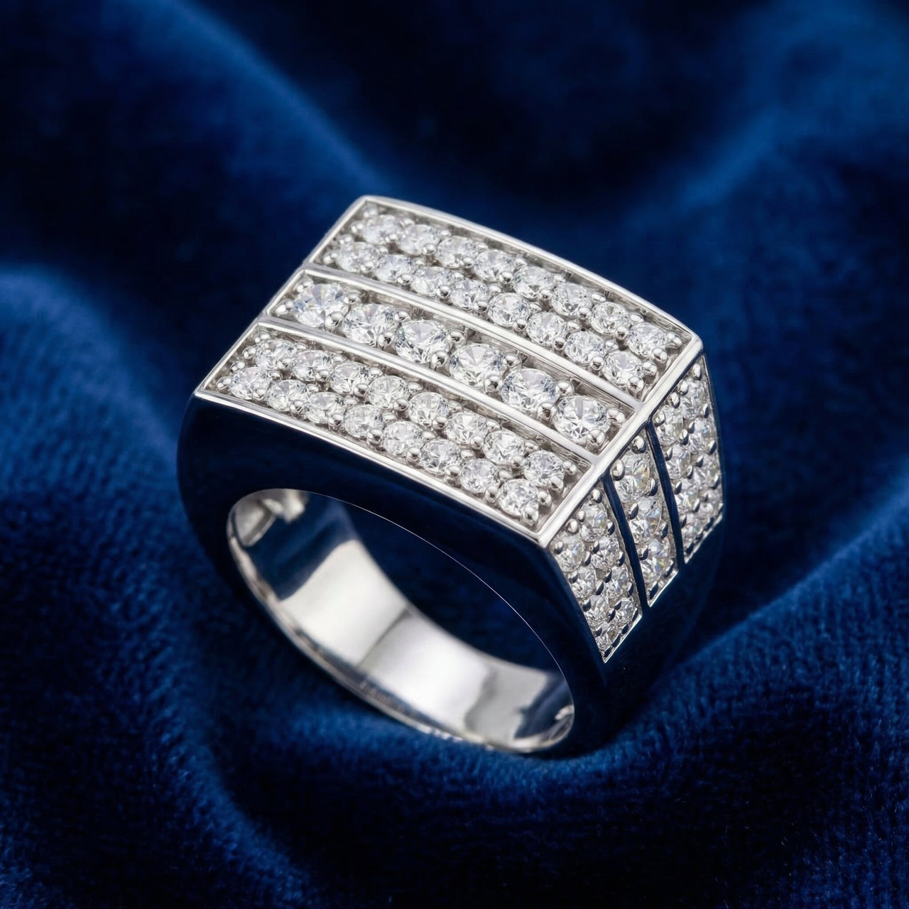 3 1/4 Ct Diamond Men's Multi-Cluster Wide Ring in White Gold (I-J, I2-I3)