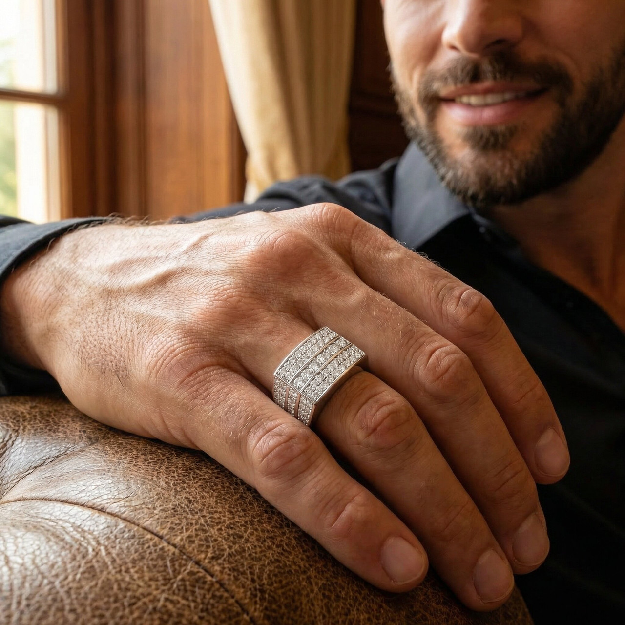 3 1/4 Ct Diamond Men's Multi-Cluster Wide Ring in White Gold (I-J, I2-I3)