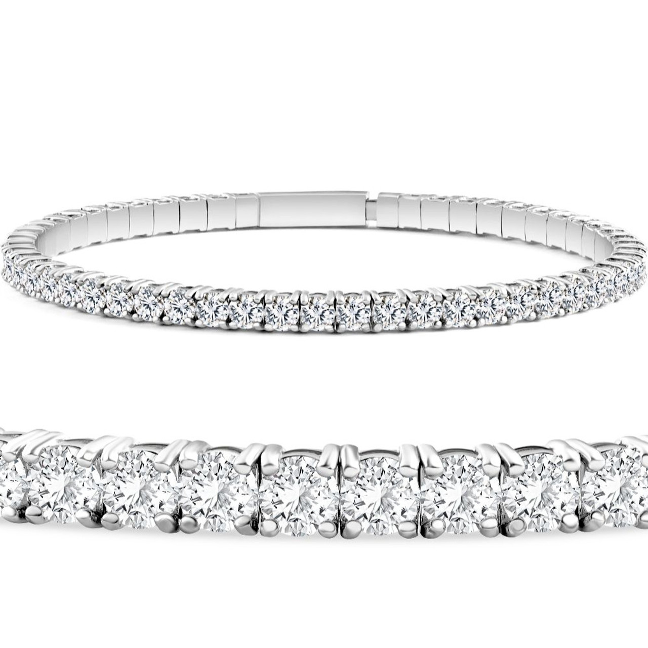 2 - 10Ct TW Flexible Diamond Bangle Tennis Bracelet Lab Grown 14k Gold (F-G, VS)