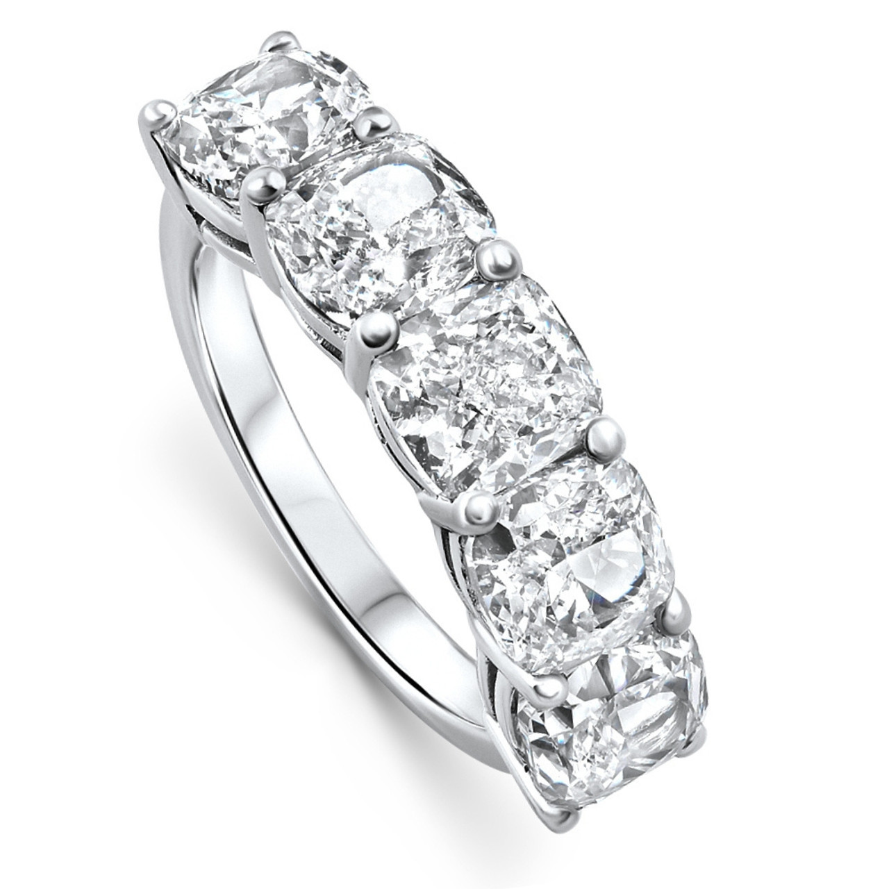 5 1/4Ct Cushion Cut 5-Stone Diamond Wedding Anniversary Ring 14k
