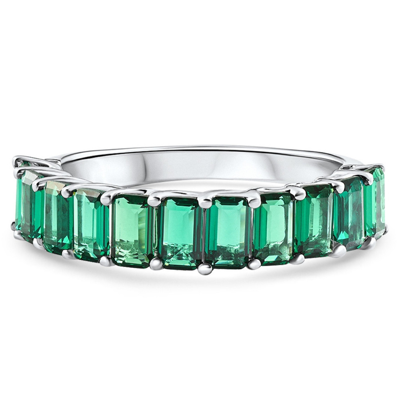 2.50Ct Emerald 11-Stone Wedding Anniversary Ring Stackable 14k White Gold Band 2.50Ct Emerald 11-Stone Wedding Anniversary Ring Stackable 14k White Gold Band