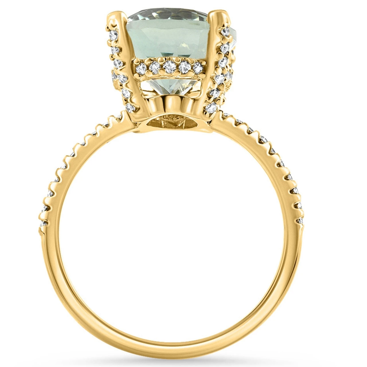 5 3/4Ct Oval Green Amethyst Diamond Side Halo Ring 14k Yellow Gold Lab Grown (G-H, VS)