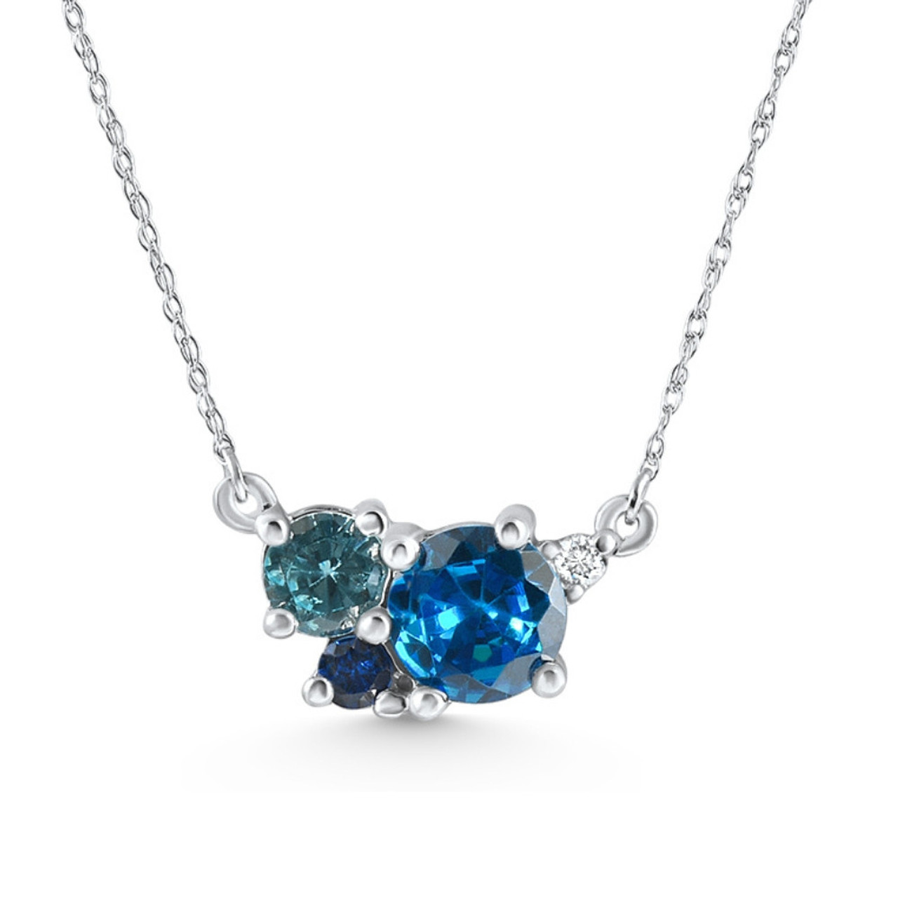 3Ct Blue Sapphire Topaz Aquamarine Diamond Pendant Necklace