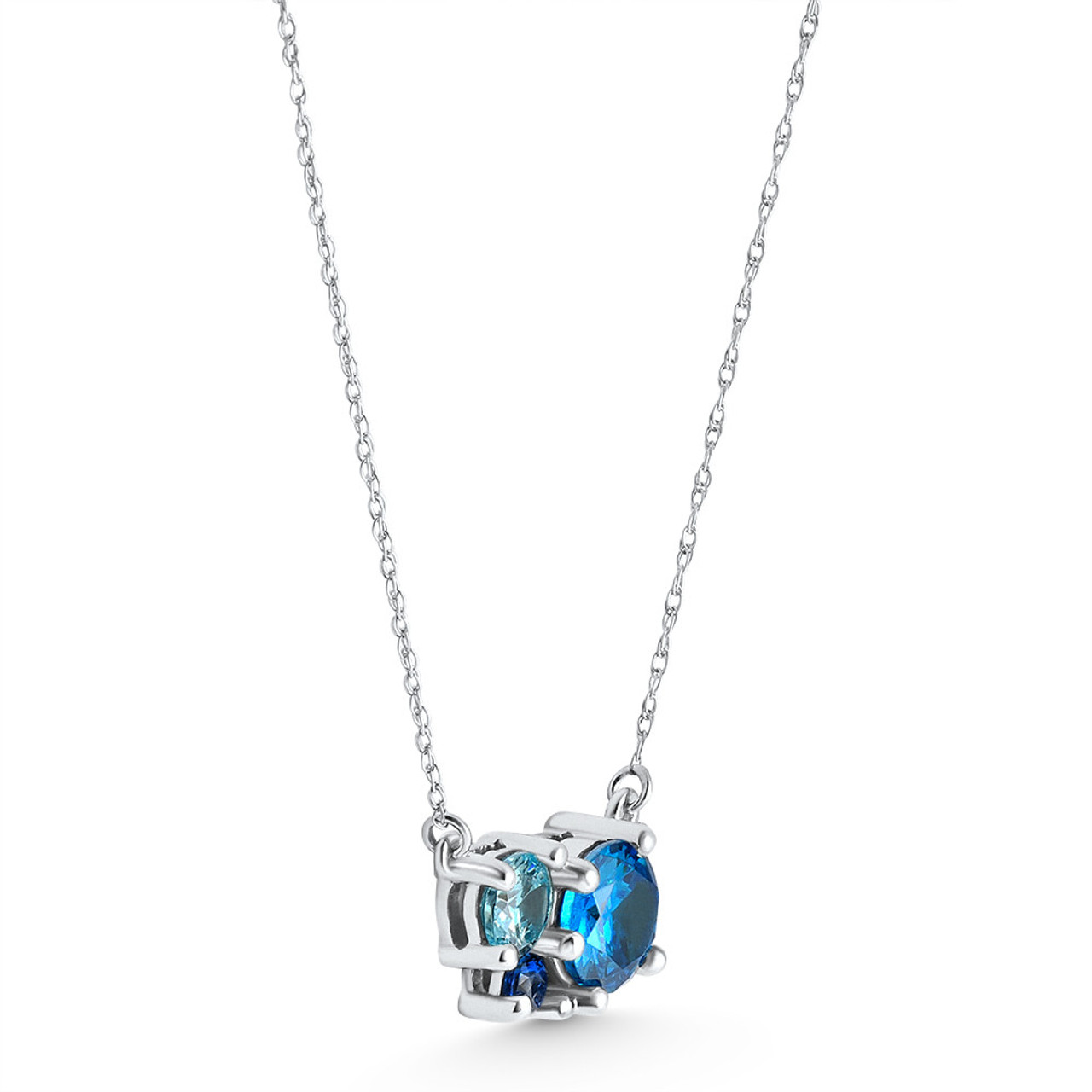 3Ct Blue Sapphire Topaz Aquamarine Diamond Pendant Necklace