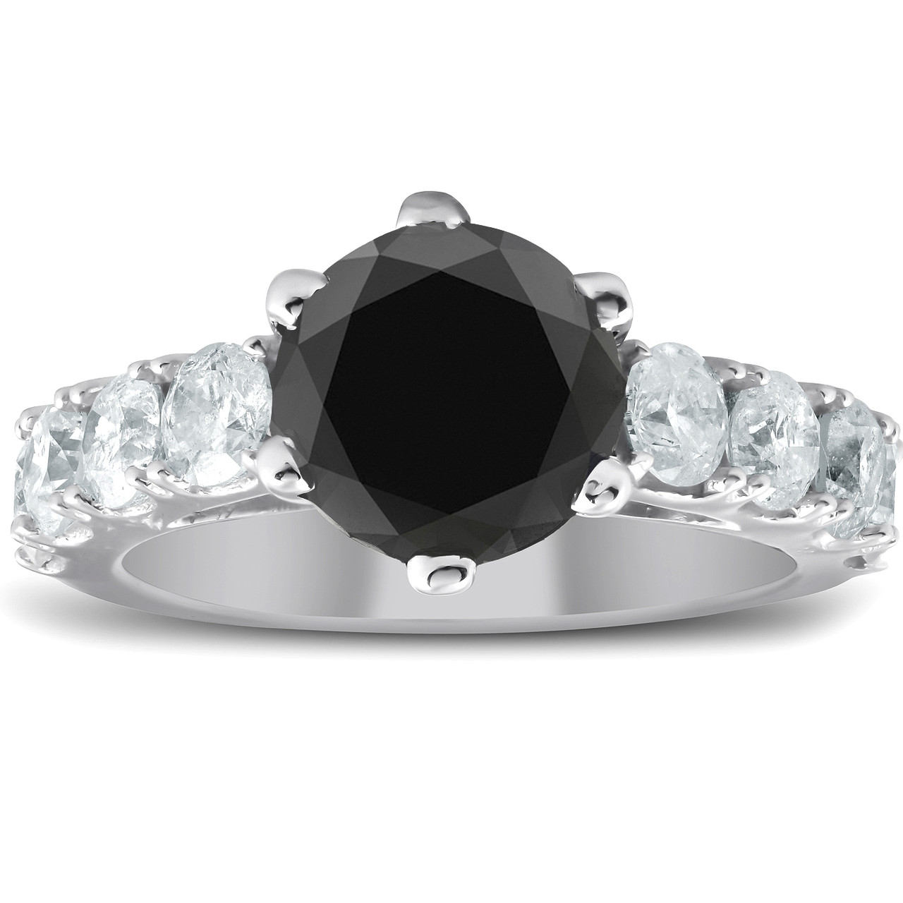 4 1/2 Carat Black & White Diamond Engagement Ring 14K White Gold (H-I, I1)