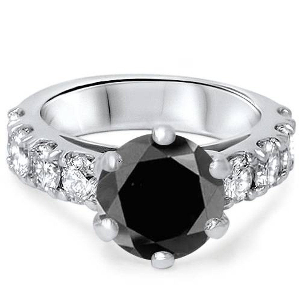 4 1/2 Carat Black & White Diamond Engagement Ring 14K White Gold (H-I, I1)