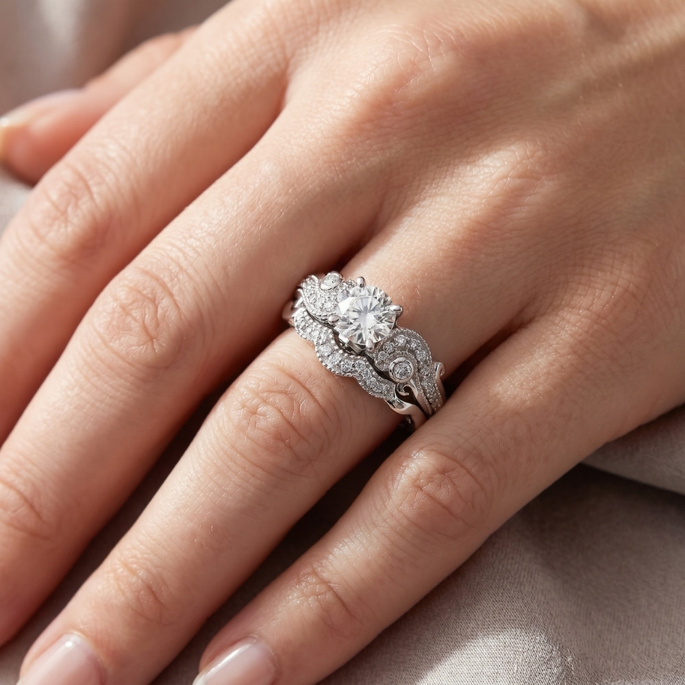Emery 3/4Ct Vintage Diamond Engagement Wedding Ring Set 14K White Gold (H-I, I1)