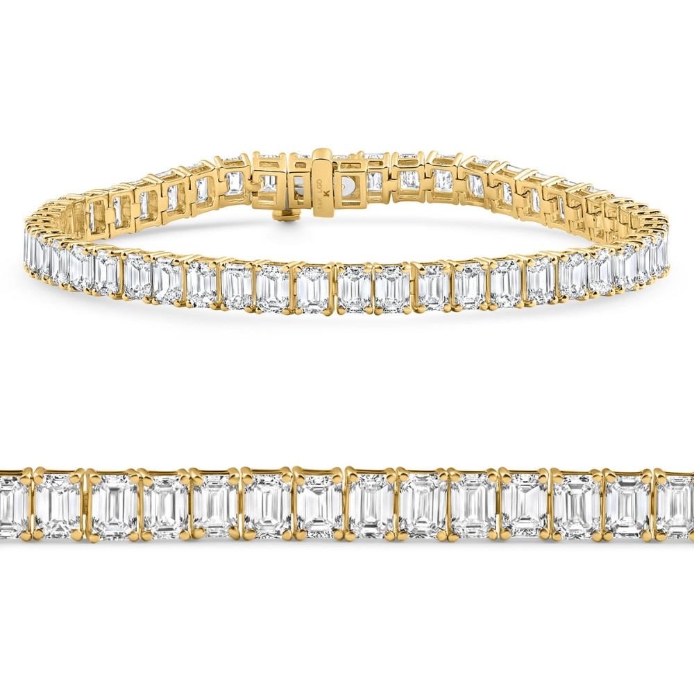 10 - 30Ct Emerald Cut Diamond Tennis Bracelet 14k Gold Lab Grown 7" (F-G, VS)