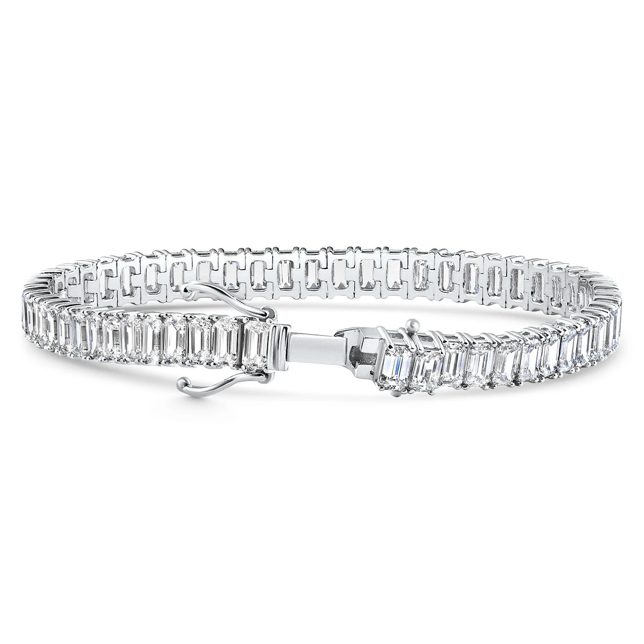 10 - 30Ct Emerald Cut Diamond Tennis Bracelet 14k Gold Lab Grown 7" (F-G, VS)