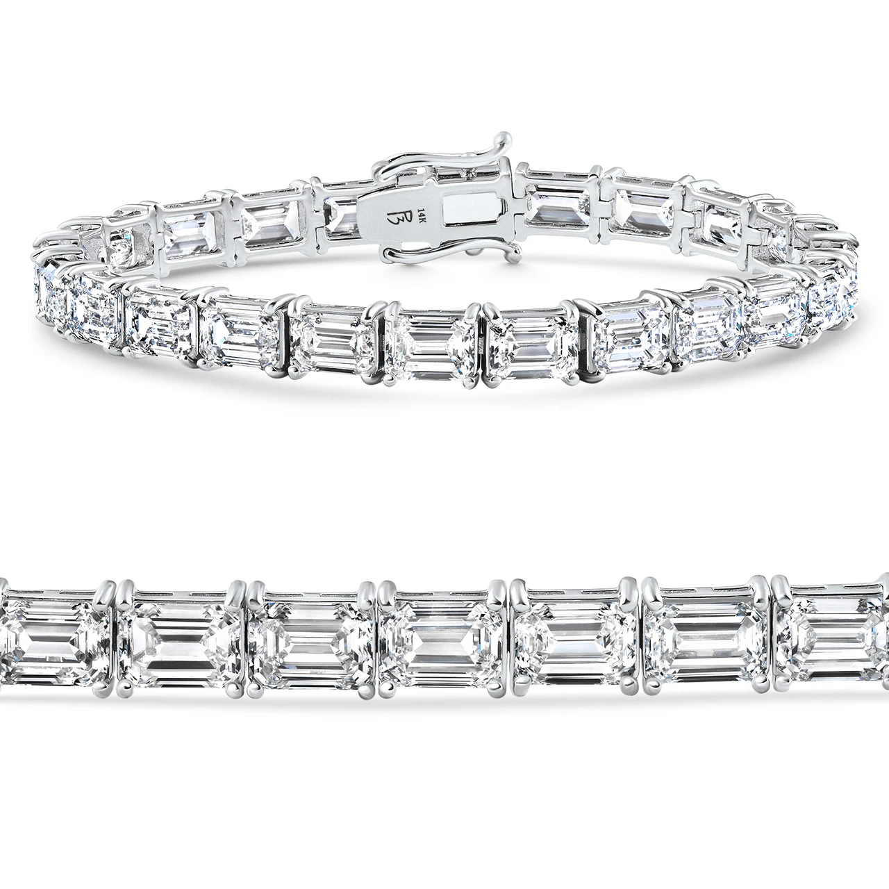 10 - 26 Ct Emerald Cut Diamond East West Tennis Bracelet 14k Gold Lab Grown 7" (F-G, VS)