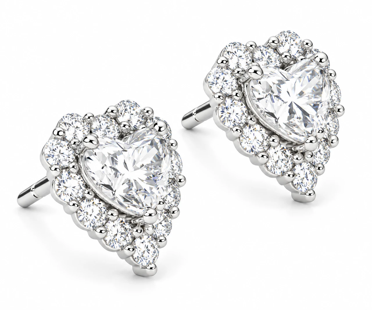 1.30Ct Heart Shape Diamond Halo Studs White or Yellow Gold Lab Grown (F-G, VS2-SI1)