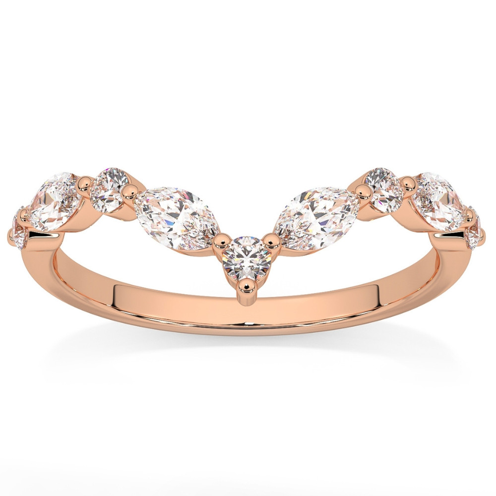 .60Ct Diamond Guard Insert V Shape Marquise Wedding Ring 10k Gold Lab Grown (F-G, VS2-SI1)