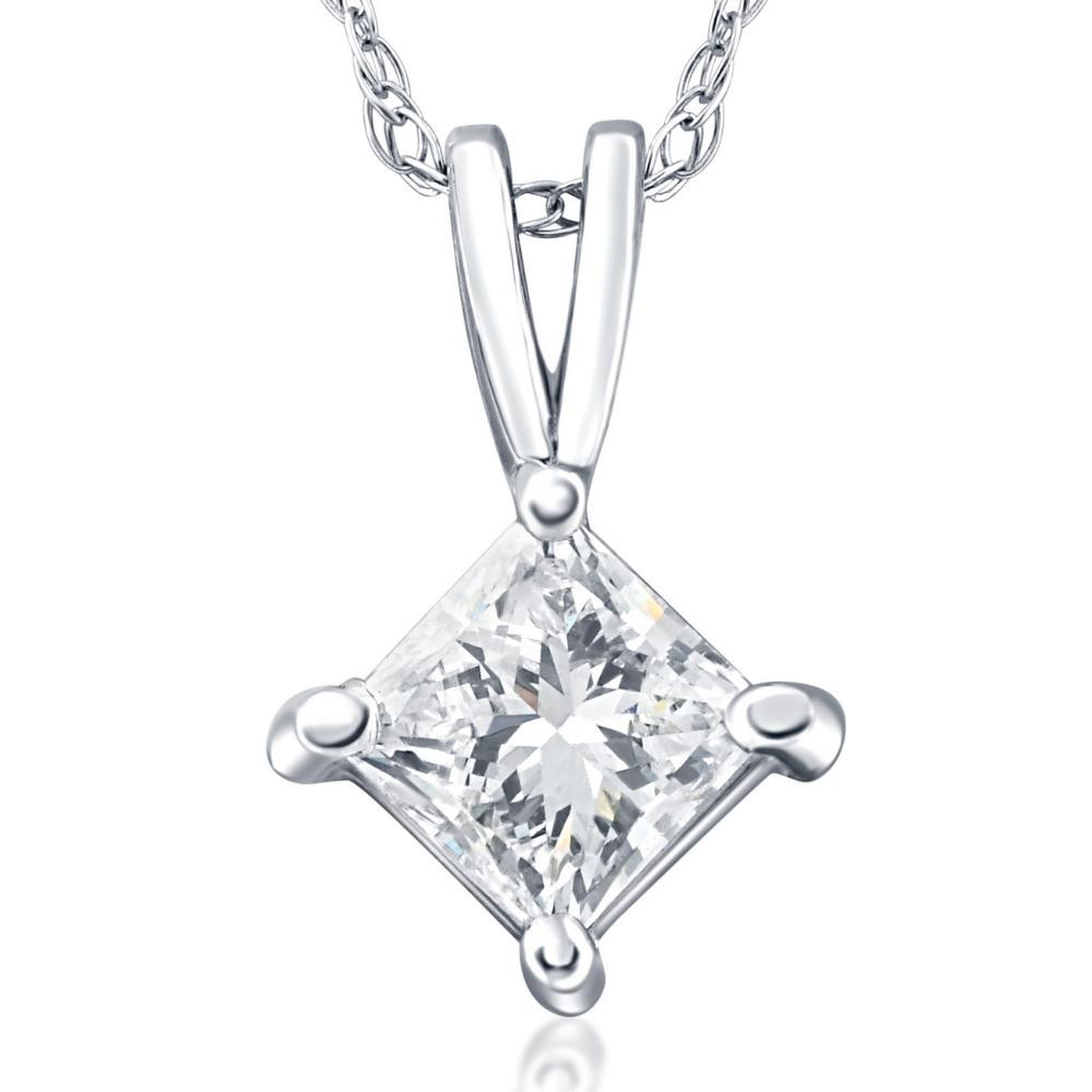 1/4 - 1Ct Princess Cut Solitaire Diamond Pendant 14k Gold Necklace 18" (G-H, I1)