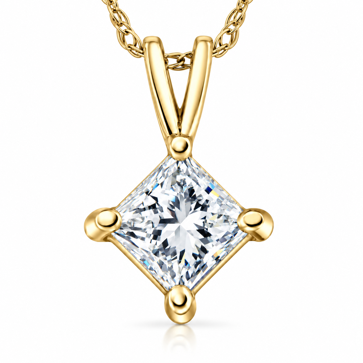 1/4 - 1Ct Princess Cut Solitaire Diamond Pendant 14k Gold Necklace 18" (G-H, I1)