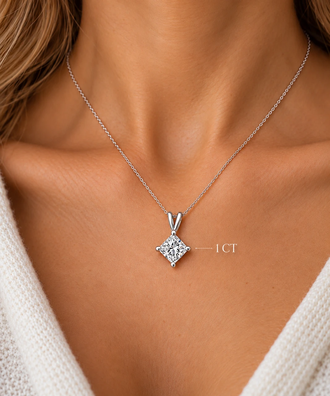 1/4 - 1Ct Princess Cut Solitaire Diamond Pendant 14k Gold Necklace 18" (G-H, I1)