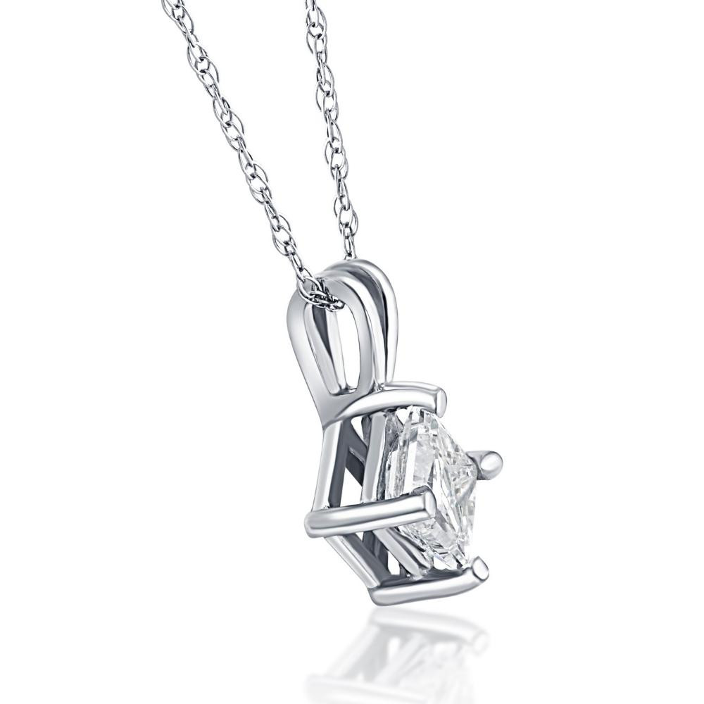 1/4 - 1Ct Princess Cut Solitaire Diamond Pendant 14k Gold Necklace 18" (G-H, I1)
