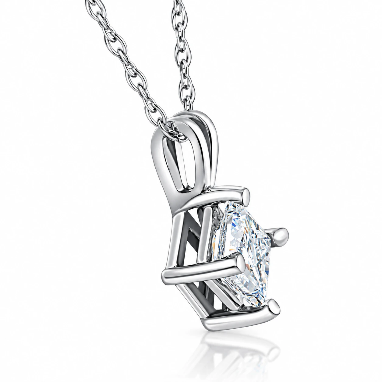 1/4 - 1Ct Princess Cut Solitaire Diamond Pendant 14k Gold Necklace 18" (G-H, I1)