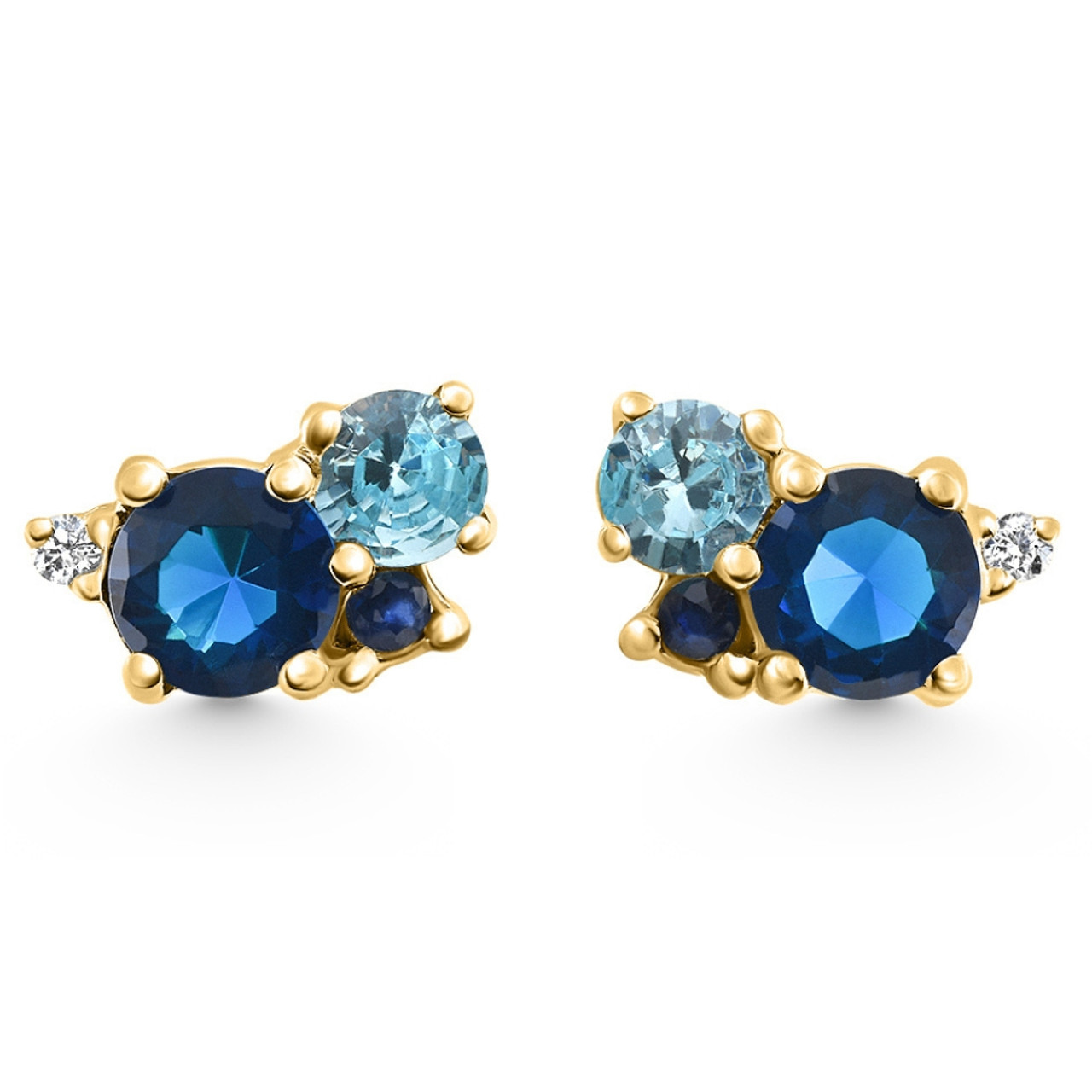4Ct Diamond & Blue Gemstone Hydrangea Bouquet Earrings Studs 14k Gold Lab Grown (F-G, VS2-SI1)