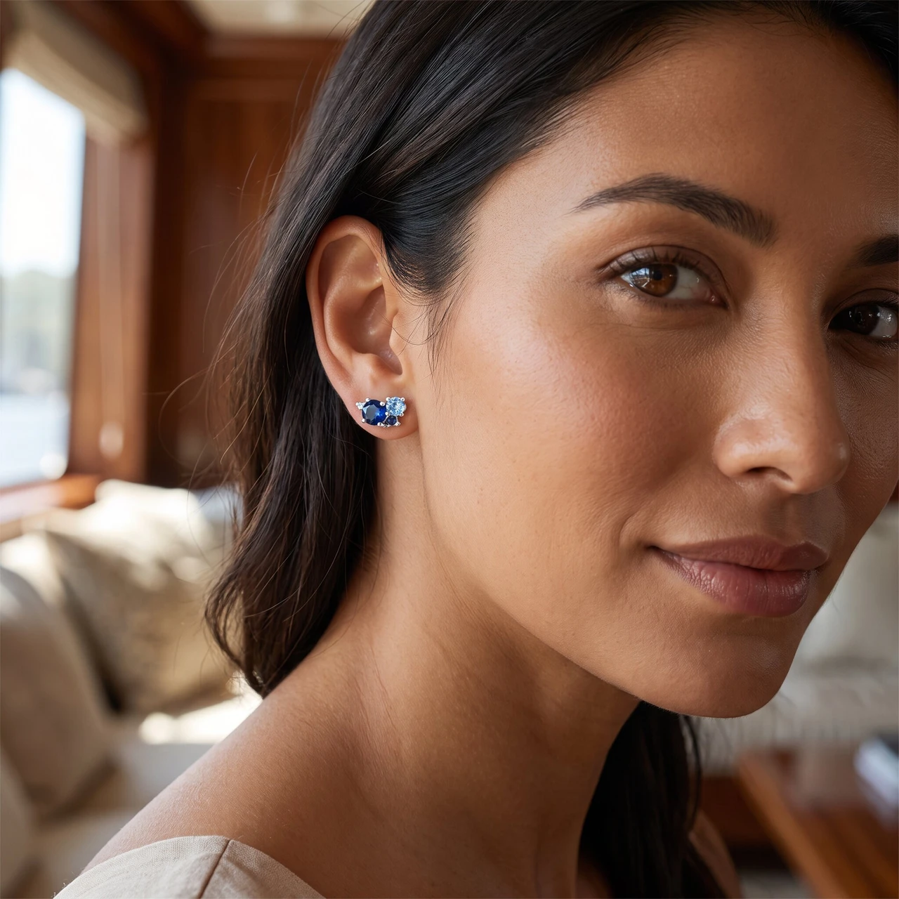 4Ct Diamond & Blue Gemstone Hydrangea Bouquet Earrings Studs 14k Gold Lab Grown (F-G, VS2-SI1)
