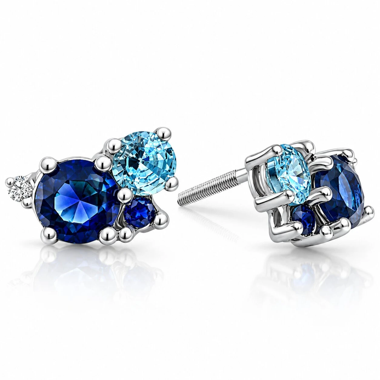 4Ct Diamond & Blue Gemstone Hydrangea Bouquet Earrings Studs 14k Gold Lab Grown (F-G, VS2-SI1)