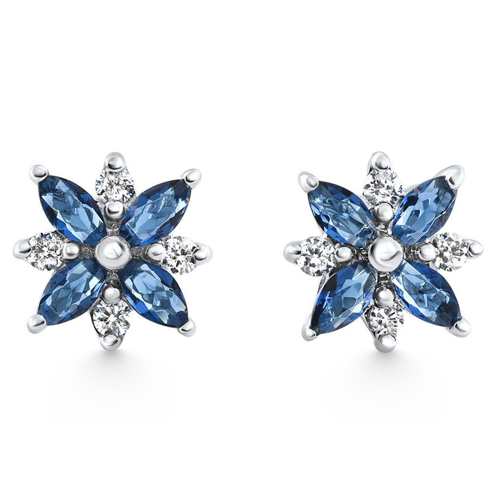 .60Ct Petal Marquise Blue Sapphire Diamond Studs Earrings White Gold Lab Grown (F-G, VS)