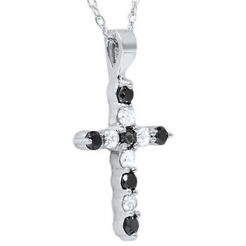 14K 1/2ct Black & White Diamond Cross Pendant Necklace (G-H, I1)