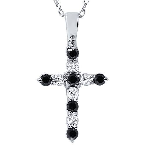 14K 1/2ct Black & White Diamond Cross Pendant Necklace (G-H, I1)