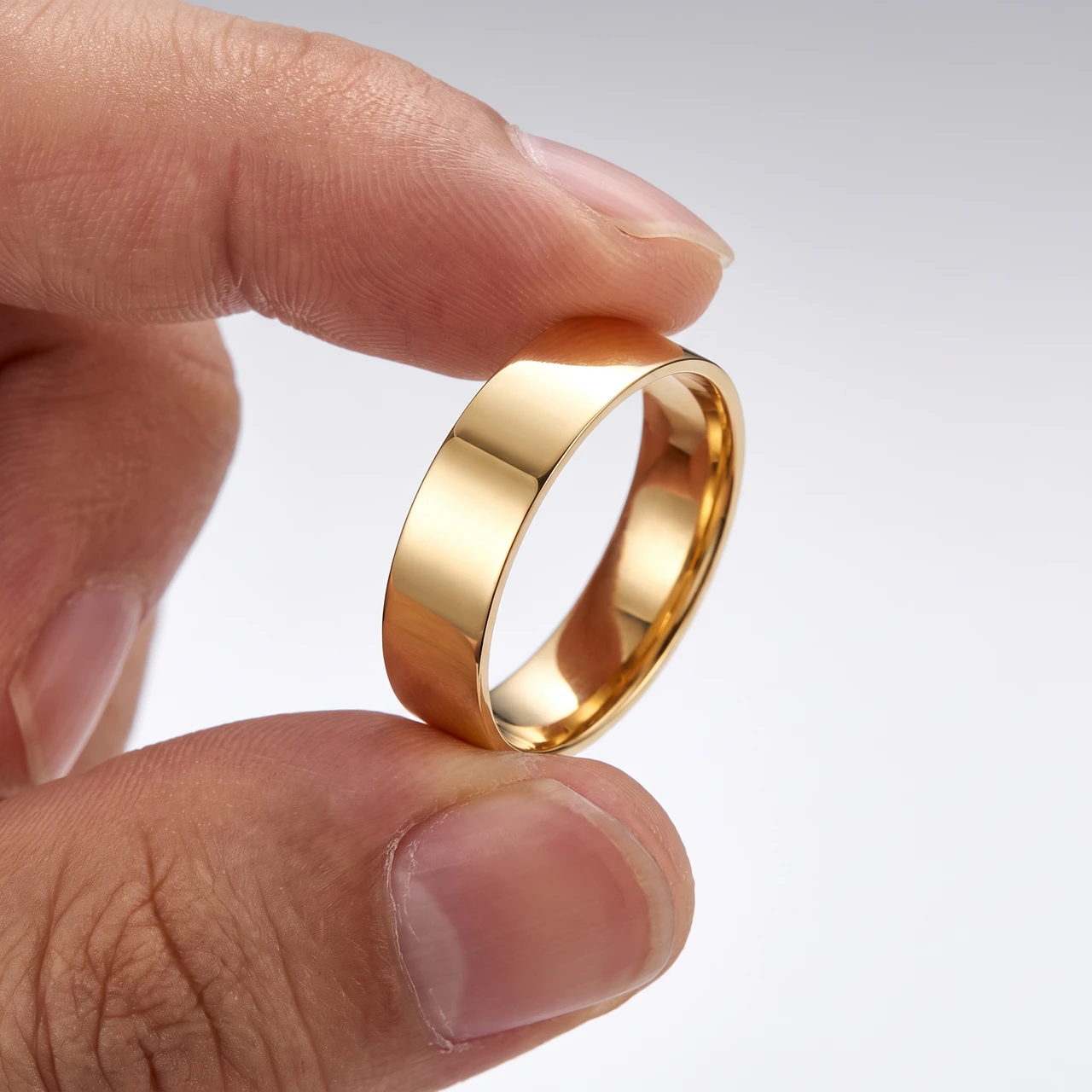 6mm Flat High Polished Wedding Band 14K Yellow Gold