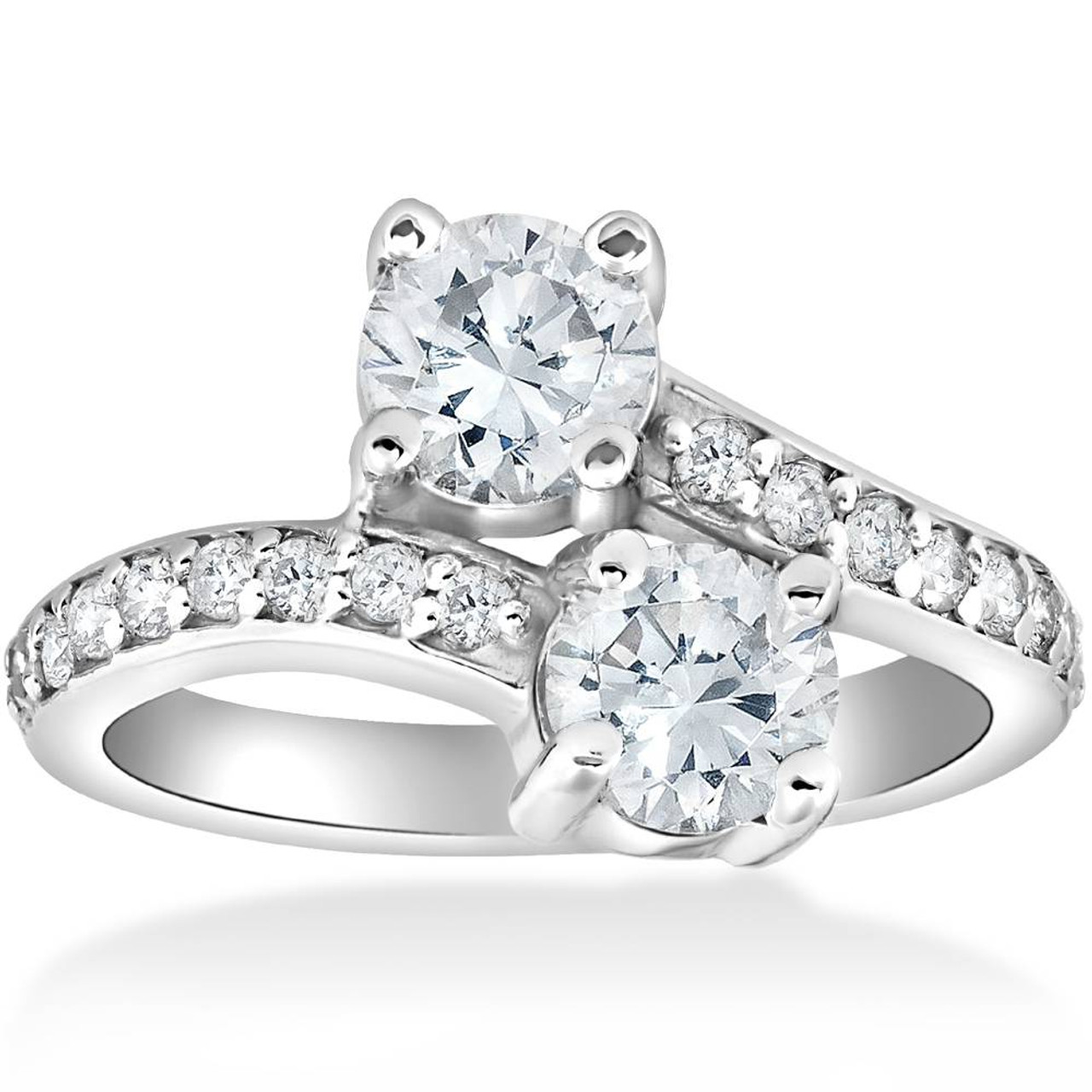Valentine day Special 0.75 Ct Forever Us Two Stone Two White Simulated Diamond Engagement Solitaire Ring 14K White Gold Finish 