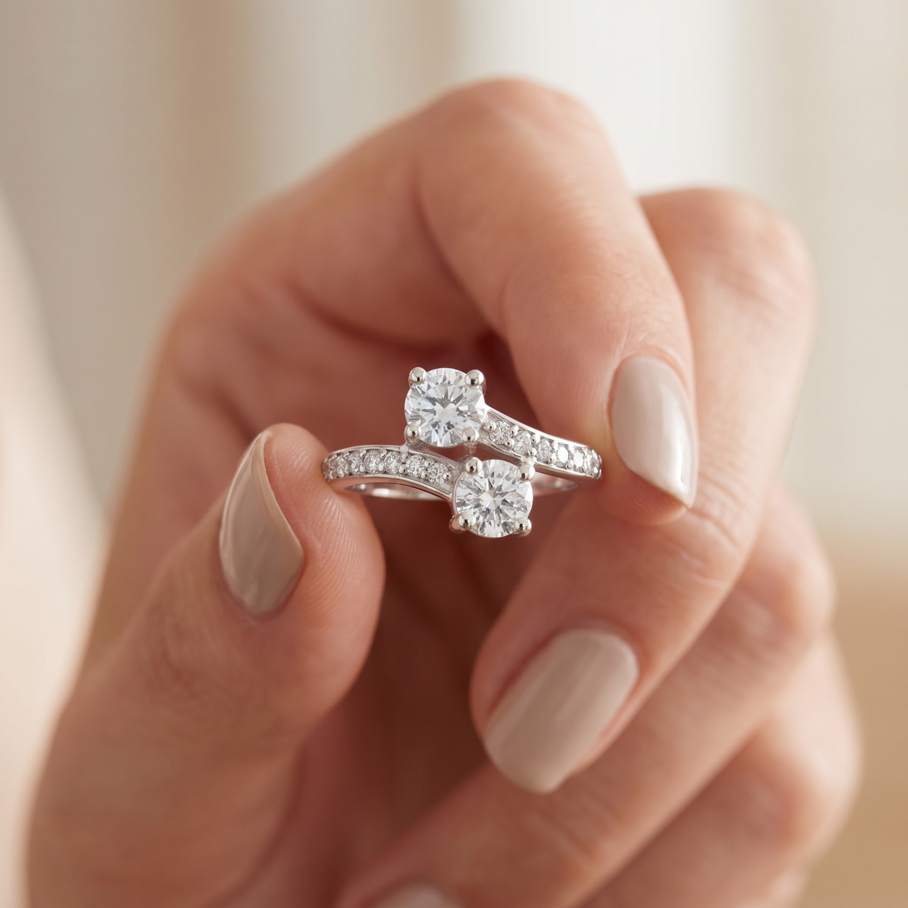 2 Carat Forever Us Two Stone Round Diamond Engagement Ring 14K White Gold (I-J, I1)
