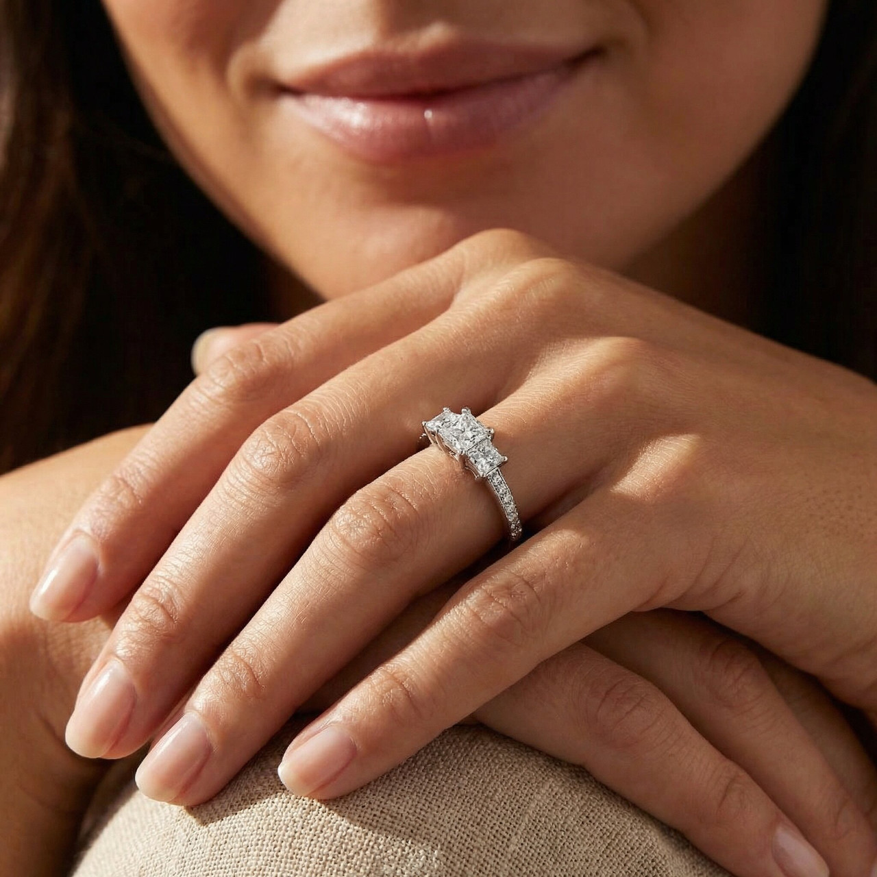 3/4 cttw Princess Cut 3 Stone Diamond Engagement Ring 14k White Gold (G-H, SI)