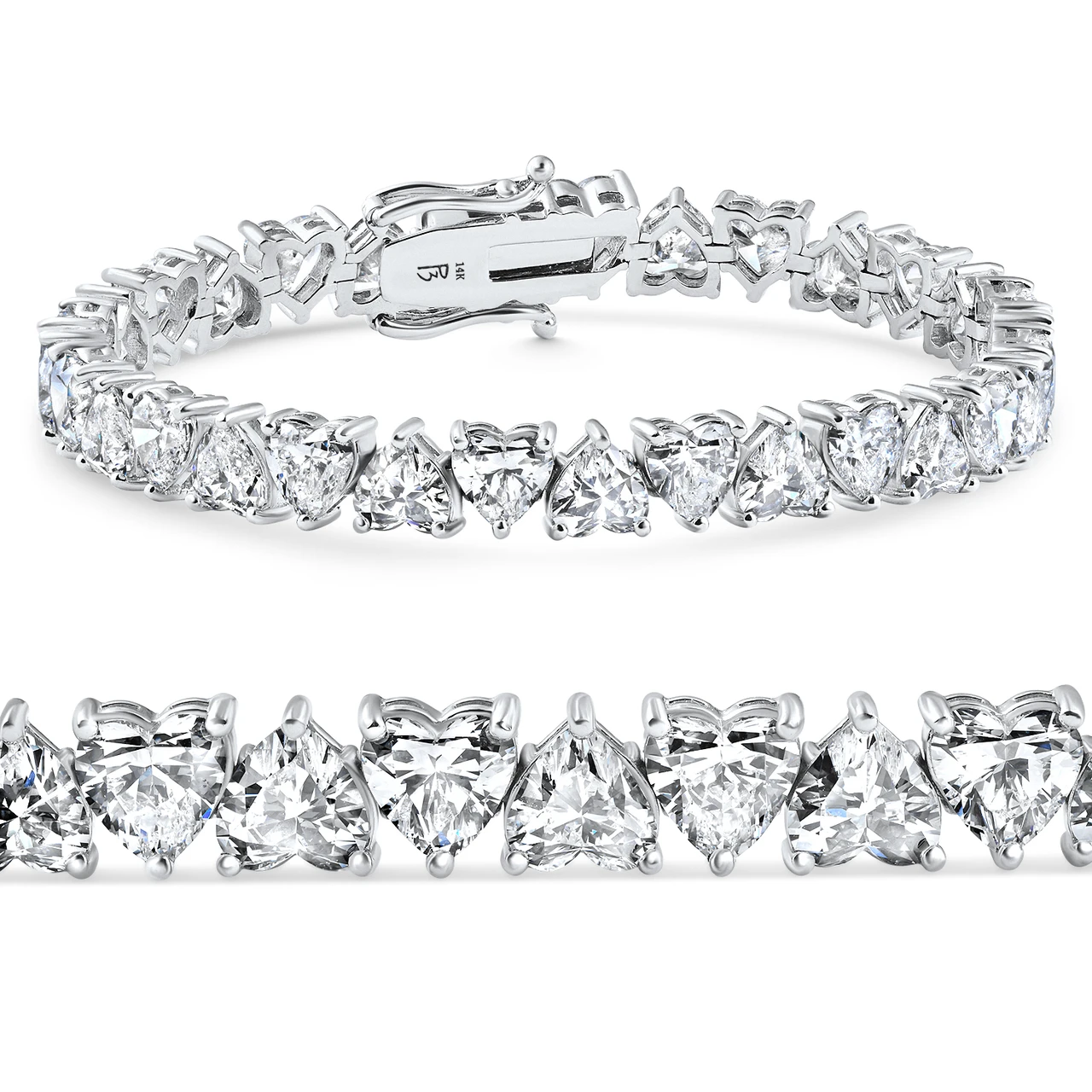 10 - 23Ct Heart Shape Diamond Tennis Bracelet 14k Gold 7" Lab Grown (F-G, VS)