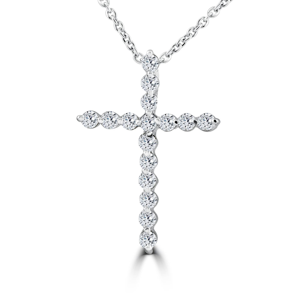 3/8ct Real Diamond Cross Pendant 14k White Gold Necklace