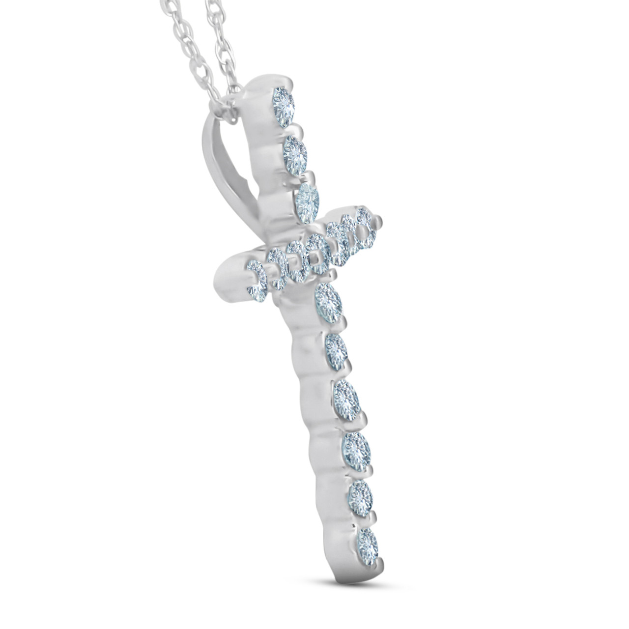 3/8ct Real Diamond Cross Pendant 14k White Gold Necklace (G-H, I2-I3)
