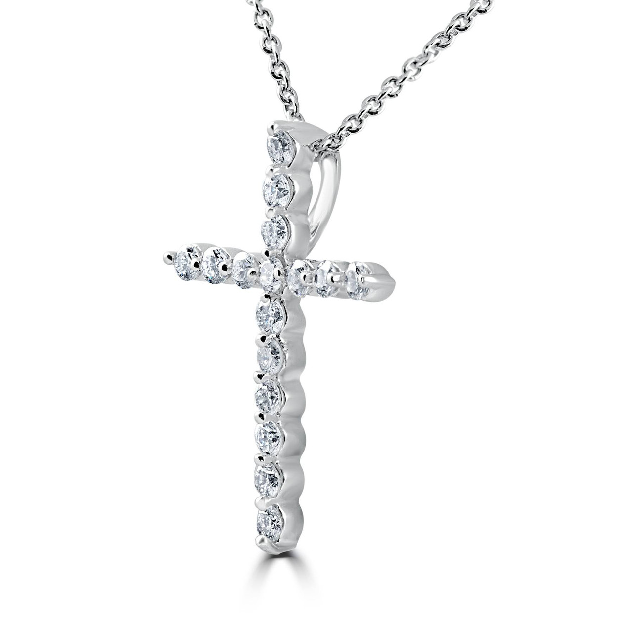 3/8ct Real Diamond Cross Pendant 14k White Gold Necklace (G-H, I2-I3)