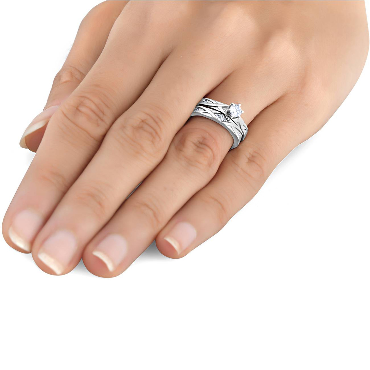 1/3ct Diamond Engagement Wedding Ring Set 14K White Gold (H-I, I1) 1/3ct Diamond Engagement Wedding Ring Set 14K White Gold (H-I, I1)