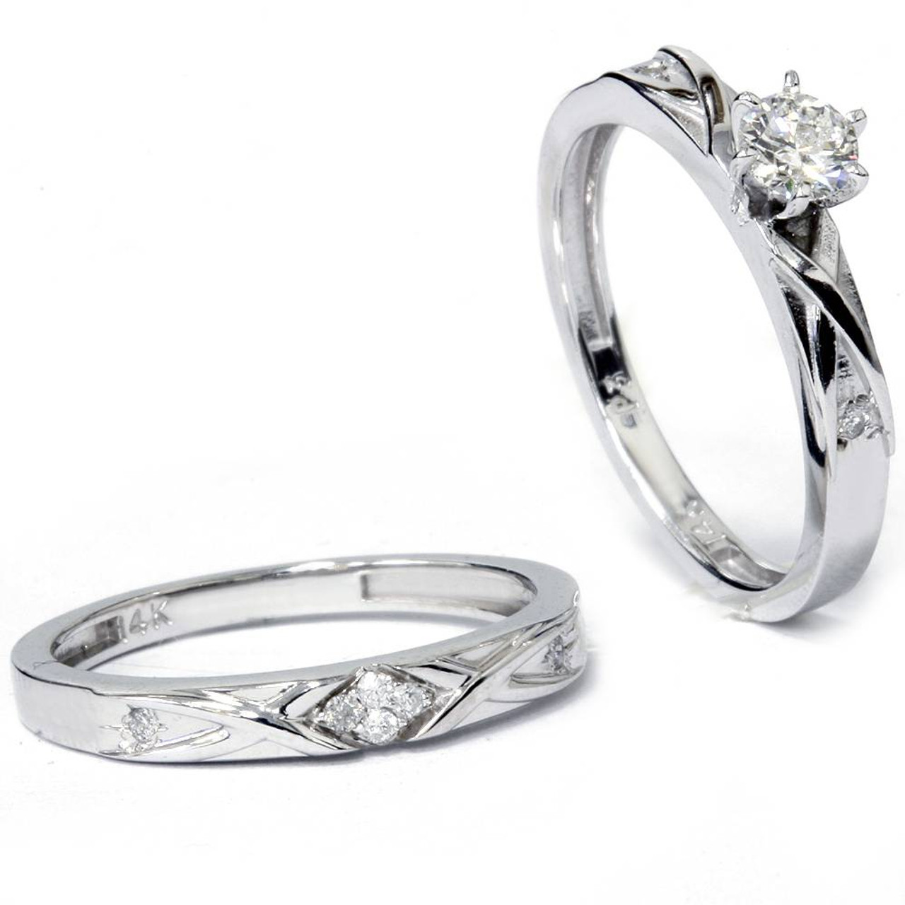 1/3ct Diamond Engagement Wedding Ring Set 14K White Gold (H-I, I1) 1/3ct Diamond Engagement Wedding Ring Set 14K White Gold (H-I, I1)