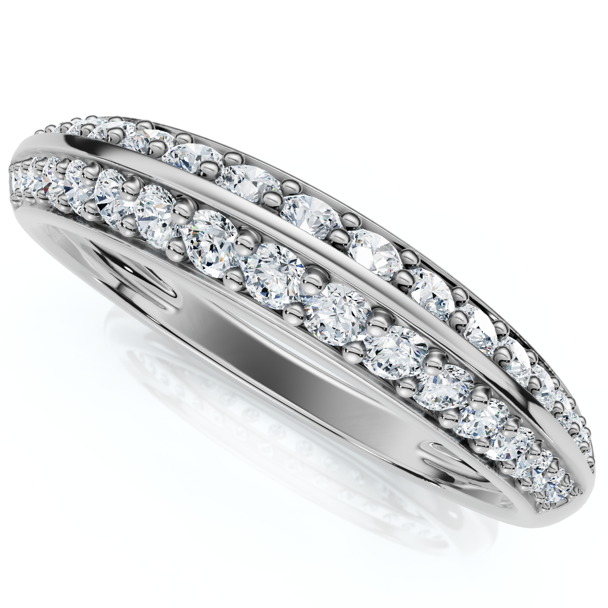 F/VS .39Ct Double Row Pave Diamond Wedding Ring 14k Gold Lab Grown (E-F, VS)