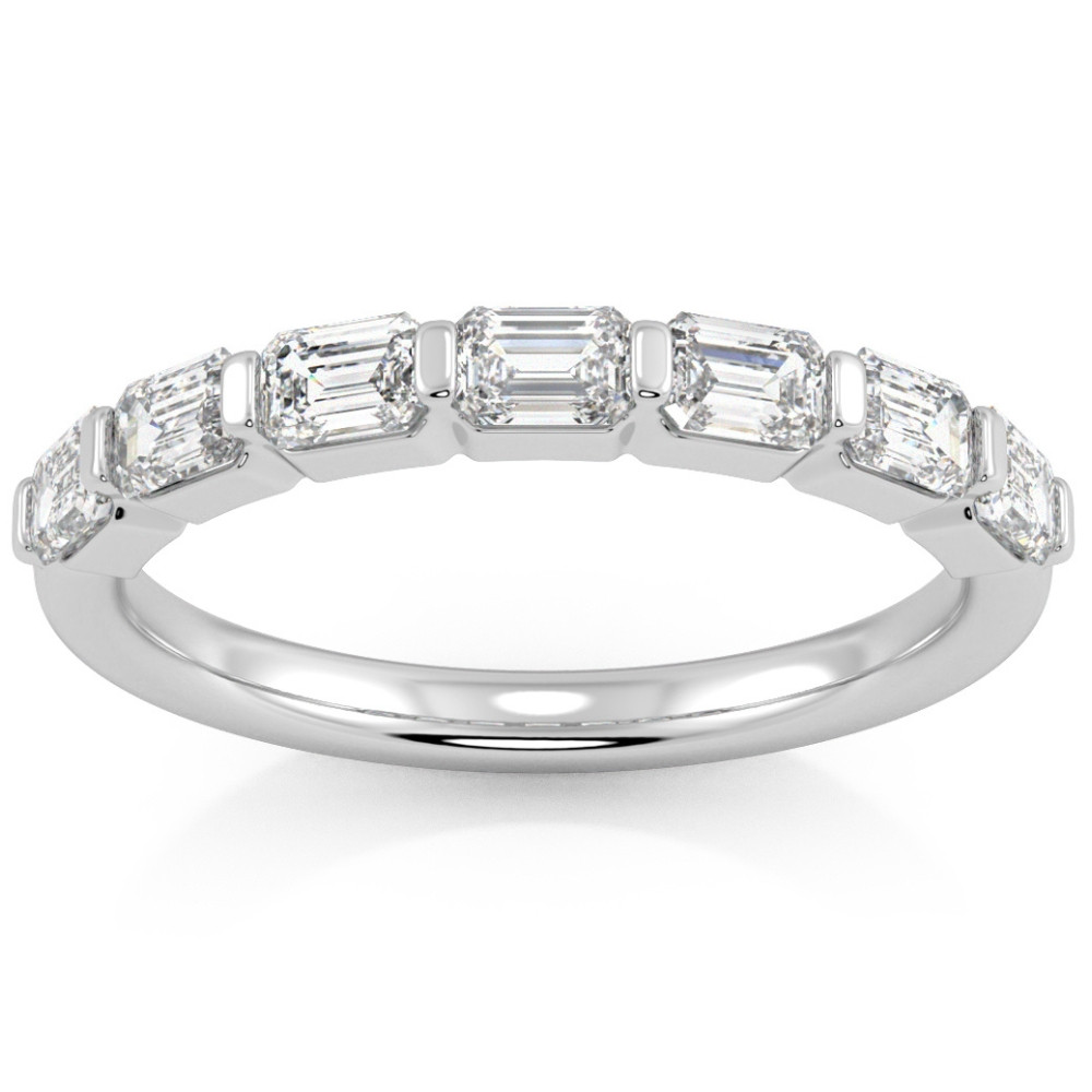 1 Ct Emerald Cut Diamond East To West Wedding Stackable Ring 14k Gold Lab Grown (F-G, VS)