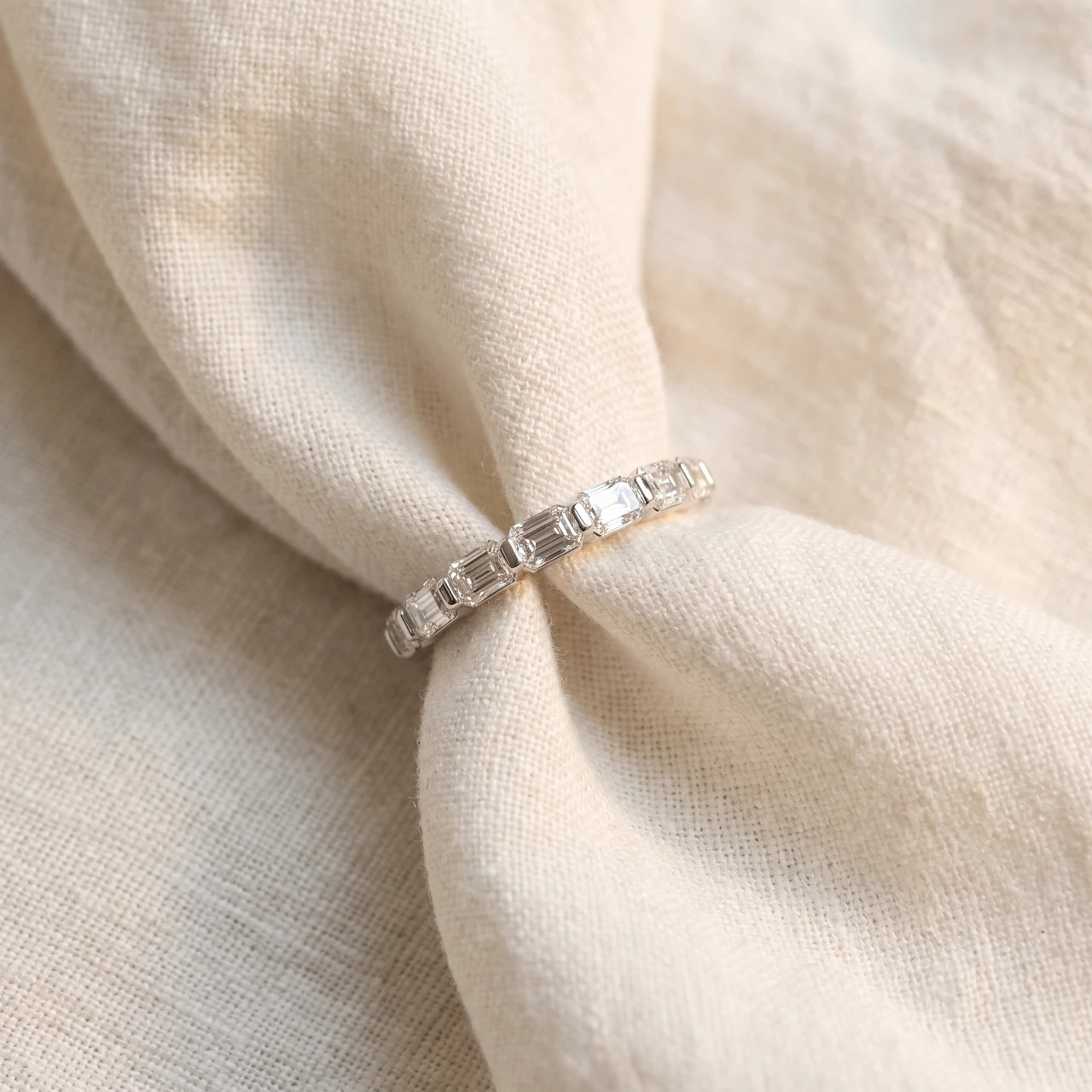 1 Ct Emerald Cut Diamond East To West Wedding Stackable Ring 14k Gold Lab Grown (F-G, VS)